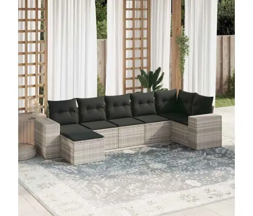 7-Daļīgs Dārza Dīvāna Komplekts,Matrači, Gaiši Pelēka Pe Pinums Vidaxl