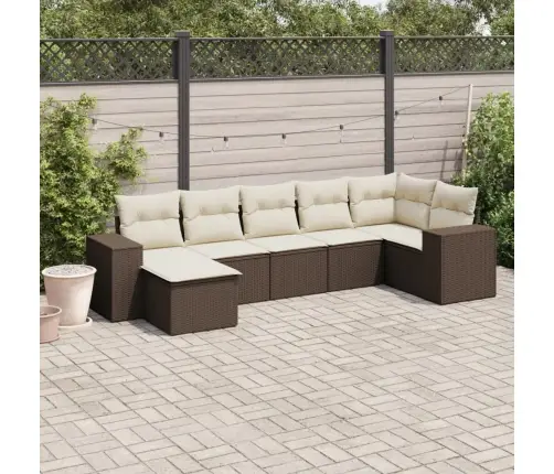 7-Osaline Aiamööblikomplekt Patjadega, Pruun, Polürotang