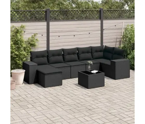 Sofos Komplektas Su Pagalvėlėmis, 8 Dalių, Juodas, Poliratanas