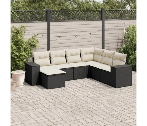 Sofos Komplektas Su Pagalvėlėmis, 7 Dalių, Juodas, Poliratanas