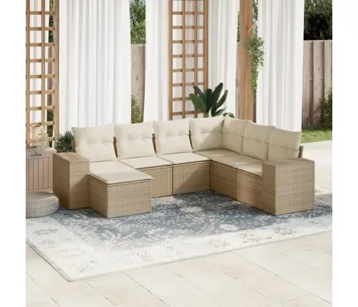 Sofos Komplektas Su Pagalvėlėmis, 7 Dalių, Smėlio, Poliratanas