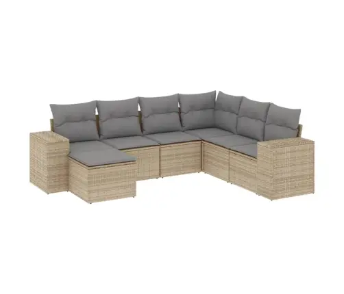 Sofos Komplektas Su Pagalvėlėmis, 7 Dalių, Smėlio, Poliratanas