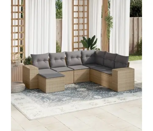 Sofos Komplektas Su Pagalvėlėmis, 7 Dalių, Smėlio, Poliratanas