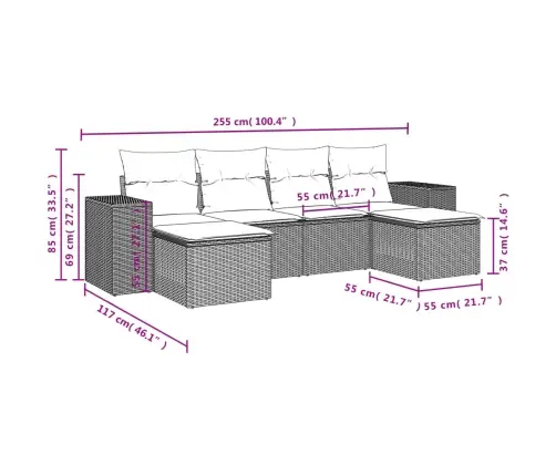 6-Daļīgs Dārza Dīvāna Komplekts, Matrači, Melna Pe Rotanpalma Vidaxl