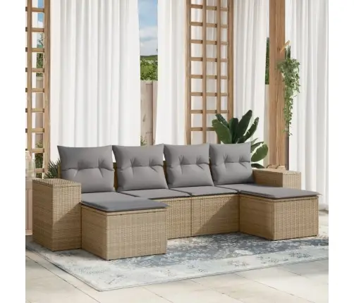 6-Daļīgs Dārza Dīvāna Komplekts, Matrači, Bēša Pe Rotangpalma Vidaxl