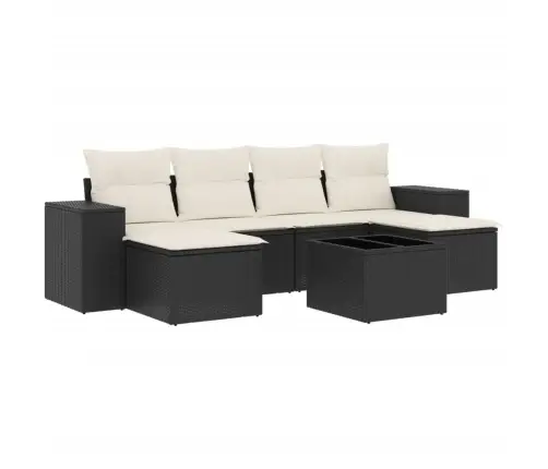 7-Daļīgs Dārza Dīvāna Komplekts Ar Matračiem, Melna Pe Vidaxl