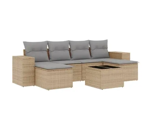 Sofos Komplektas Su Pagalvėlėmis, 7 Dalių, Smėlio, Poliratanas