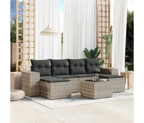 7-Daļīgs Dārza Dīvāna Komplekts,Matrači, Gaiši Pelēka Pe Pinums Vidaxl