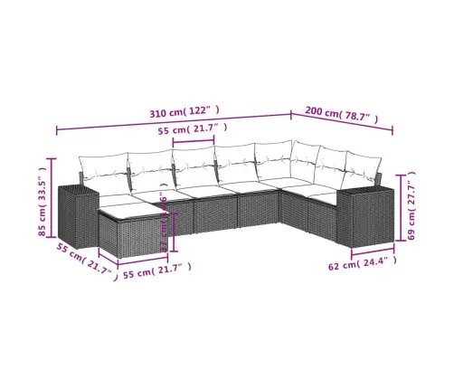 8-Daļīgs Dārza Dīvāna Komplekts, Matrači, Bēša Pe Rotangpalma Vidaxl