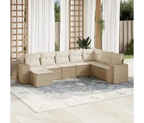 8-Daļīgs Dārza Dīvāna Komplekts, Matrači, Bēša Pe Rotangpalma Vidaxl