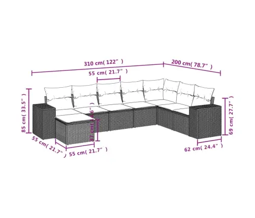 8-Osaline Aiadiivani Komplekt Patjadega, Hall, Polürotang