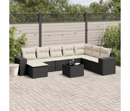 Sodo Komplektas Su Pagalvėlėmis, 9 Dalių, Juodas, Poliratanas