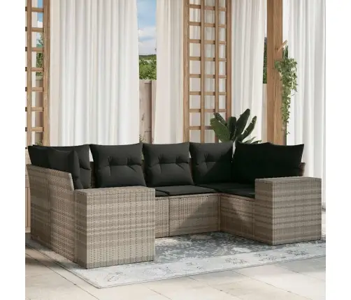 6-Daļīgs Dārza Dīvānu Komplekts,Matrači, Gaiši Pelēka Pe Pinums Vidaxl