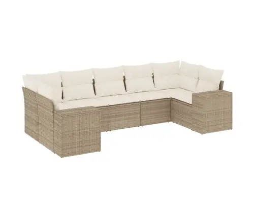 Sofos Komplektas Su Pagalvėlėmis, 7 Dalių, Smėlio, Poliratanas