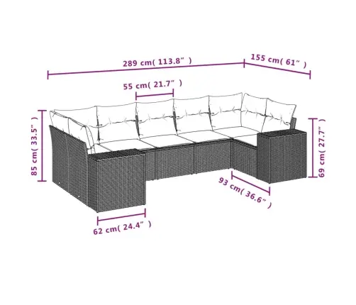 Sofos Komplektas Su Pagalvėlėmis, 7 Dalių, Smėlio, Poliratanas