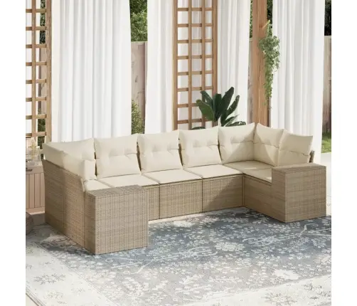 Sofos Komplektas Su Pagalvėlėmis, 7 Dalių, Smėlio, Poliratanas