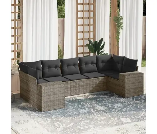 7-Daļīgs Dārza Dīvāna Komplekts, Matrači, Pelēka Pe Rotangpalma Vidaxl