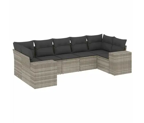 7-Daļīgs Dārza Dīvāna Komplekts,Matrači, Gaiši Pelēka Pe Pinums Vidaxl