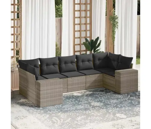 7-Daļīgs Dārza Dīvāna Komplekts,Matrači, Gaiši Pelēka Pe Pinums Vidaxl