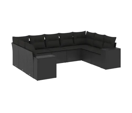 9-Daļīgs Dārza Dīvāna Komplekts, Matrači, Melna Pe Rotangpalma Vidaxl