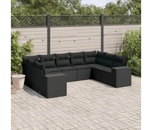 9-Daļīgs Dārza Dīvāna Komplekts, Matrači, Melna Pe Rotangpalma Vidaxl