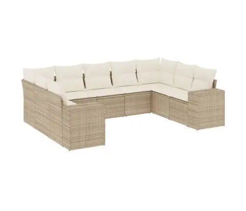 9-Daļīgs Dārza Dīvānu Komplekts, Matrači, Bēša Pe Rotangpalma Vidaxl