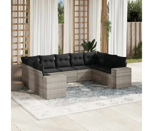 Sofos Komplektas Su Pagalvėlėmis, 9 Dalių, Pilkas, Poliratanas