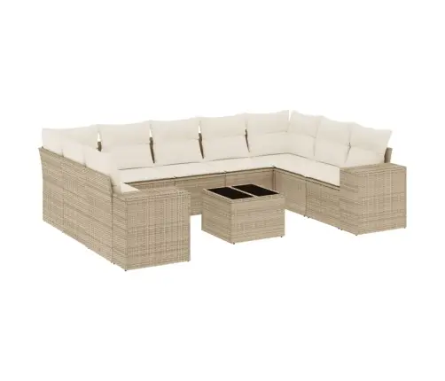 Sofos Komplektas Su Pagalvėlėmis, 10 Dalių, Smėlio, Poliratanas