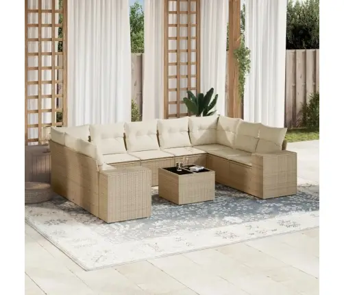 Sofos Komplektas Su Pagalvėlėmis, 10 Dalių, Smėlio, Poliratanas