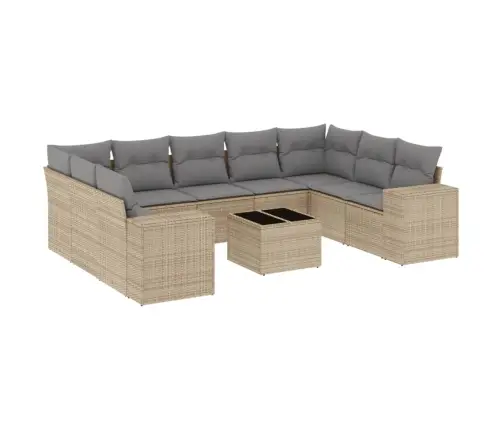 Sofos Komplektas Su Pagalvėlėmis, 10 Dalių, Smėlio, Poliratanas