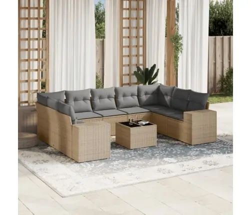 Sofos Komplektas Su Pagalvėlėmis, 10 Dalių, Smėlio, Poliratanas