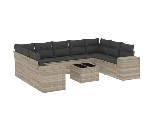 10-Daļīgs Dārza Dīvāna Komplekts Ar Matračiem, Pelēka Pe Pinums Vidaxl