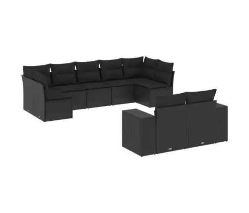 9-Daļīgs Dārza Dīvāna Komplekts, Matrači, Melna Pe Rotangpalma Vidaxl