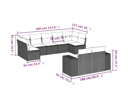9-Daļīgs Dārza Dīvāna Komplekts Ar Matračiem, Pelēks Pe Pinums Vidaxl