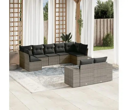 9-Daļīgs Dārza Dīvāna Komplekts Ar Matračiem, Pelēks Pe Pinums Vidaxl