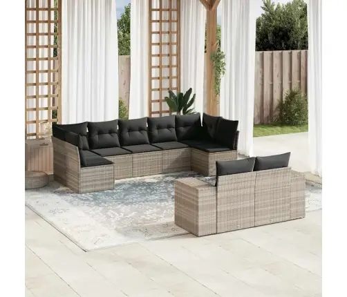 9-Daļīgs Dārza Dīvāna Komplekts,Matrači, Gaiši Pelēka Pe Pinums Vidaxl