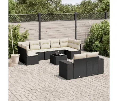 10-Daļīgs Dārza Dīvāna Komplekts, Matrači, Melna Pe Rotangpalma Vidaxl