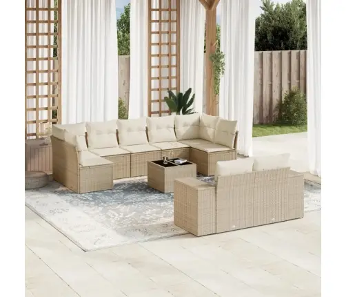 10-Daļīgs Dārza Dīvāna Komplekts, Matrači, Bēša Pe Rotangpalma Vidaxl