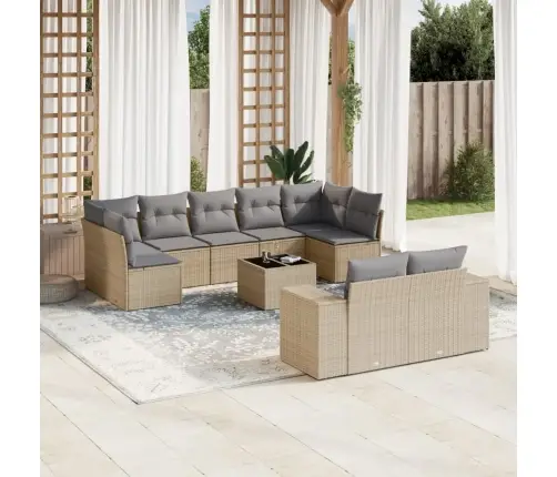 10-Daļīgs Dārza Dīvāna Komplekts, Matrači, Bēša Pe Rotangpalma Vidaxl