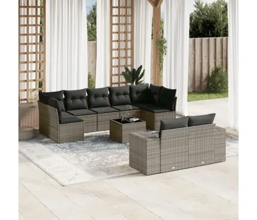 10-Daļīgs Dārza Dīvāna Komplekts Ar Matračiem, Pelēks Pe Pinums Vidaxl