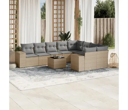 Sofos Komplektas Su Pagalvėlėmis, 10 Dalių, Smėlio, Poliratanas