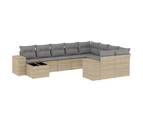 10-Daļīgs Dārza Dīvāna Komplekts, Matrači, Bēša Pe Rotangpalma Vidaxl