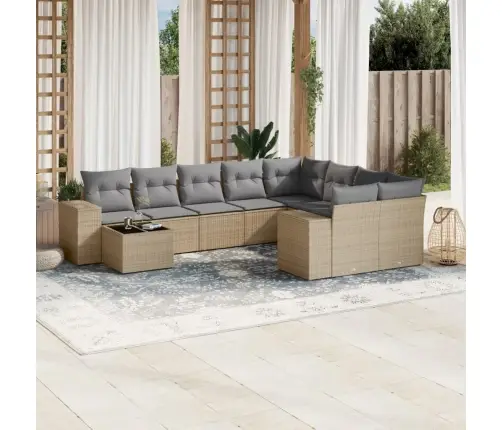 10-Daļīgs Dārza Dīvāna Komplekts, Matrači, Bēša Pe Rotangpalma Vidaxl