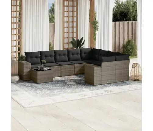 10-Daļīgs Dārza Dīvāna Komplekts Ar Matračiem, Pelēks Pe Pinums Vidaxl