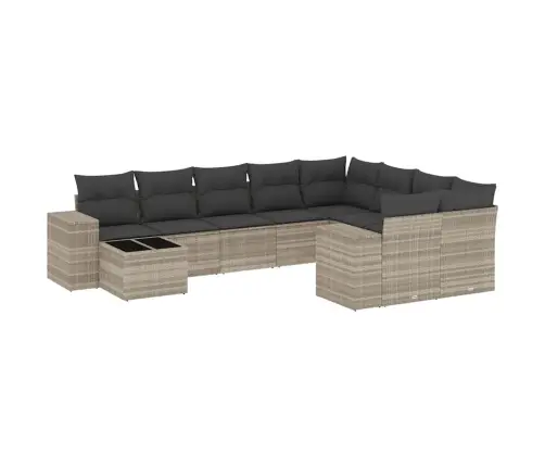 10-Daļīgs Dārza Dīvāna Komplekts Ar Matračiem, Pelēka Pe Pinums Vidaxl