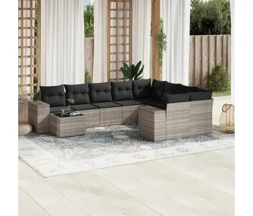 10-Daļīgs Dārza Dīvāna Komplekts Ar Matračiem, Pelēka Pe Pinums Vidaxl