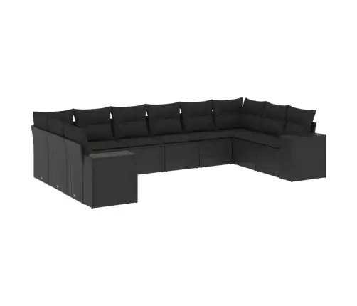 10-Daļīgs Dārza Dīvāna Komplekts, Matrači, Melna Pe Rotangpalma Vidaxl