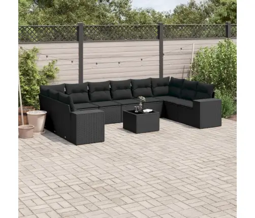 11-Daļīgs Dārza Dīvāna Komplekts, Matrači, Melna Pe Rotangpalma Vidaxl