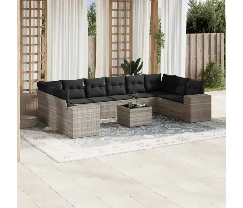 11-Daļīgs Dārza Dīvāna Komplekts Ar Matračiem, Pelēka Pe Pinums Vidaxl