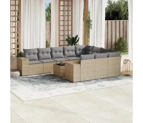 11-Daļīgs Dārza Dīvāna Komplekts, Matrači, Bēša Pe Rotangpalma Vidaxl